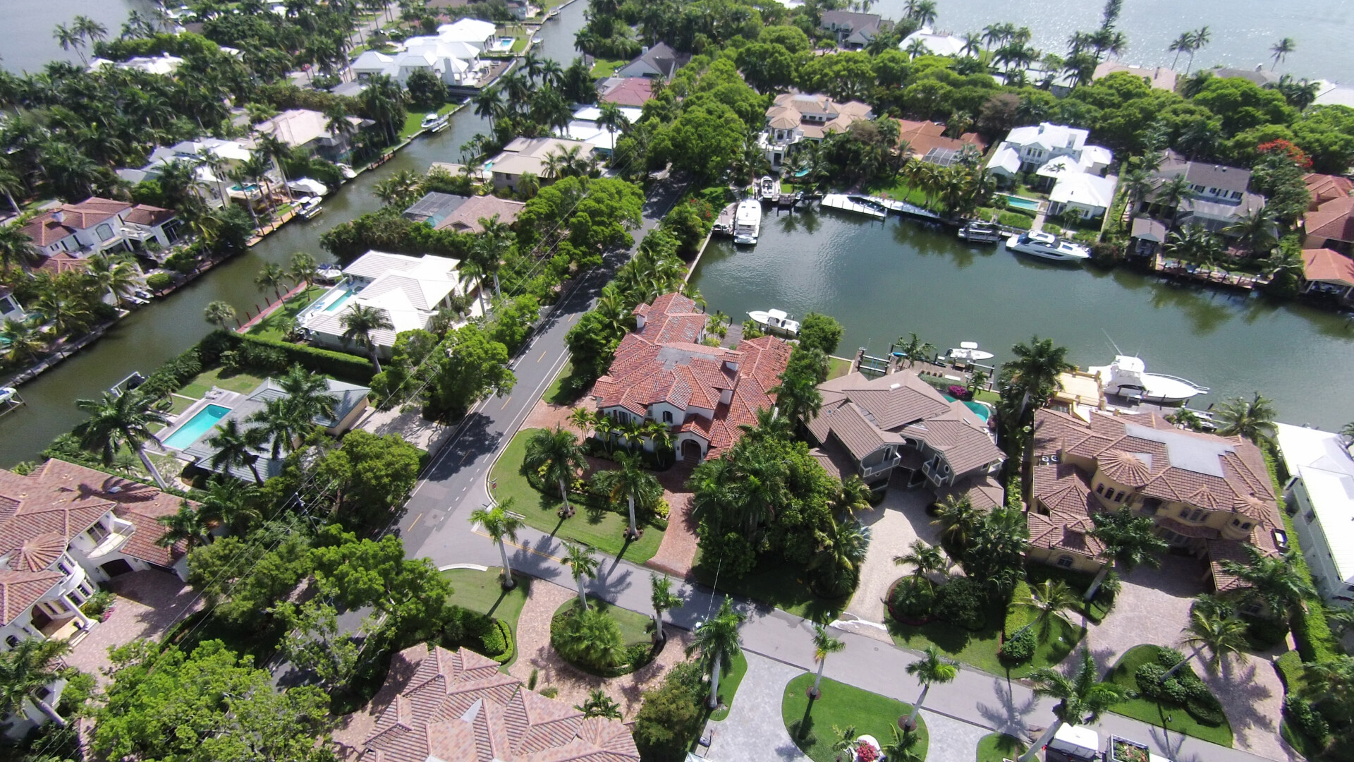 Aerial view of Naples Park Shore custom home, Naples FL